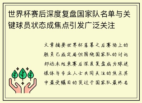 世界杯赛后深度复盘国家队名单与关键球员状态成焦点引发广泛关注