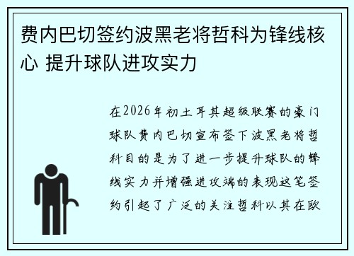 费内巴切签约波黑老将哲科为锋线核心 提升球队进攻实力 费内巴切签约波黑老将哲科为锋线核心 提升球队进攻实力